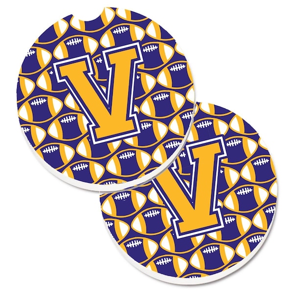 Carolines Treasures Letter V Football Purple and Gold Set of 2 Cup Holder Car Coaster CJ1064-VCARC - main